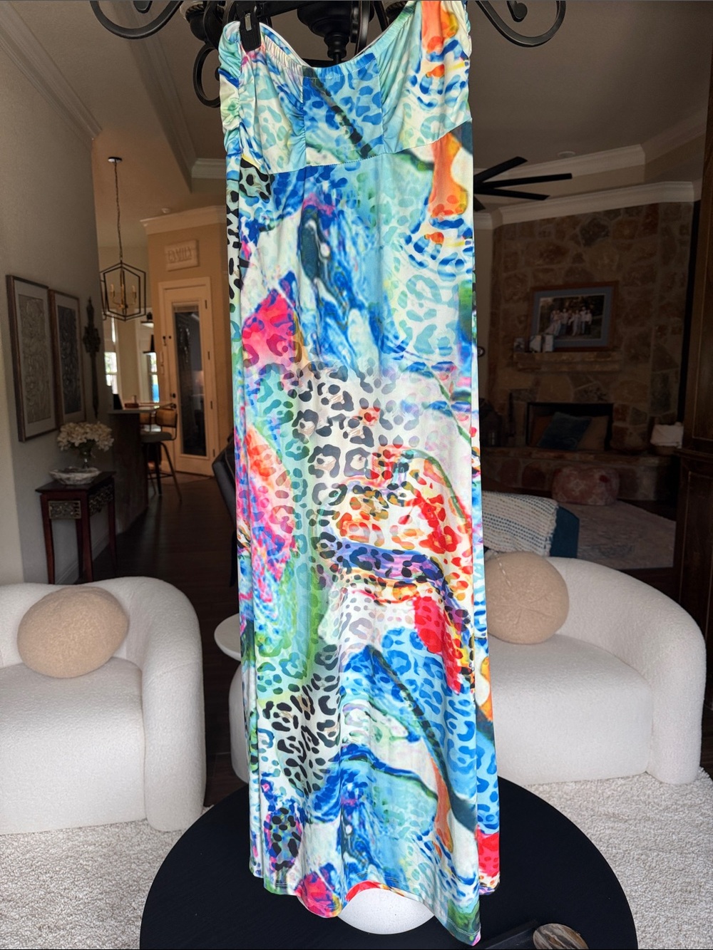 VENUS Multicolor Watercolor Animal Print Maxi Dress - Blue, Green, Orange - Picture 4 of 4